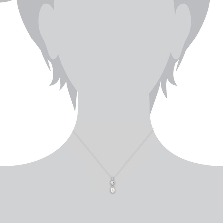 Classic Pearl & Heart White Topaz Drop Earrings & Pendant Set Image 6