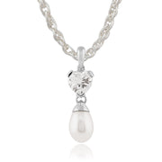 Classic Pearl & Heart White Topaz Drop Earrings & Pendant Set Image 4