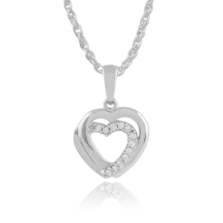 Classic Diamond Double Heart Stud Earrings & Pendant Set Image 4