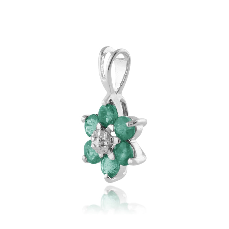 Floral Emerald & Diamond Flower Cluster Stud Earrings & Pendant Set Image 5