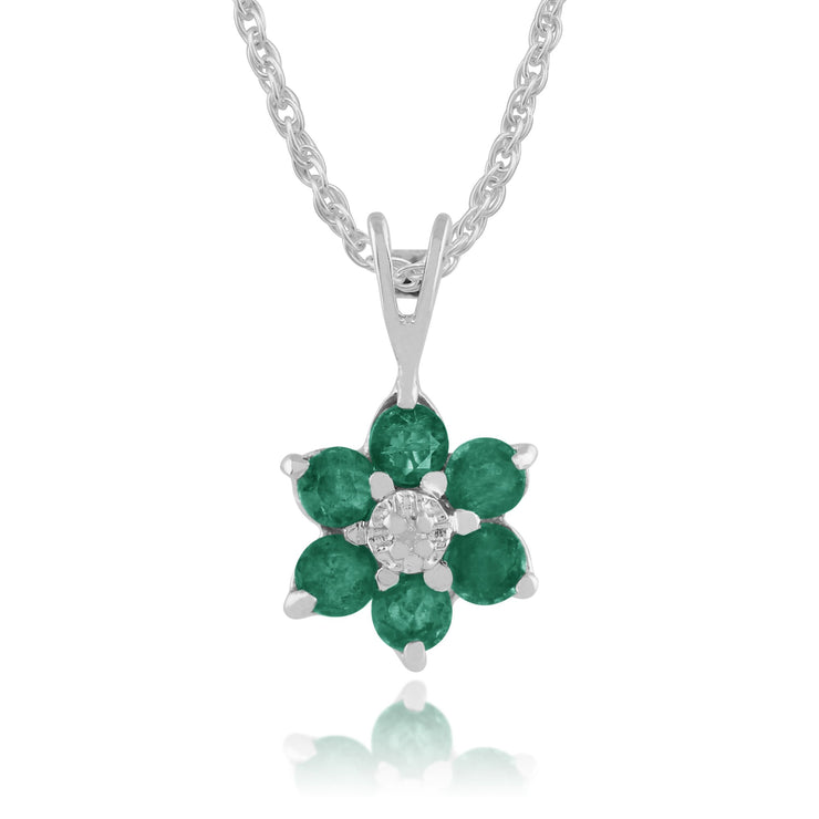 Floral Emerald & Diamond Cluster Pendant on Chain Image 1