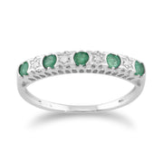 Classic Emerald & Diamond Eternity Ring and Hoop Earrings Set Image 2