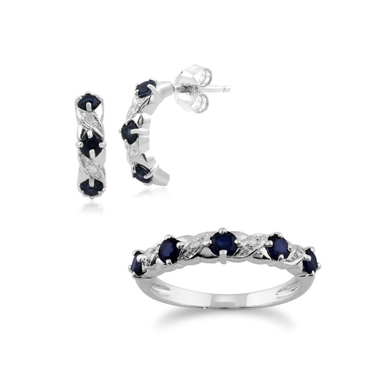 Sapphire & Diamond Half Hoop & Rint Set Image 1