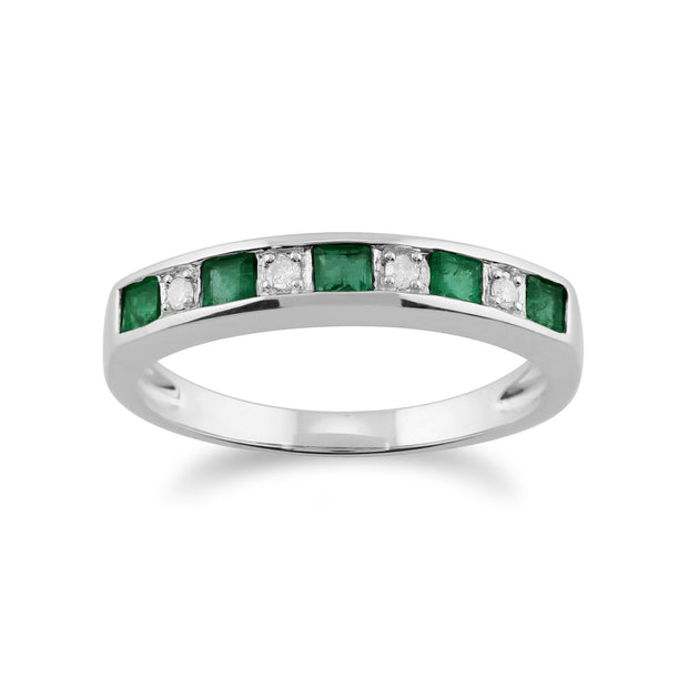 Emerald & Diamond Half Eternity Ring Image 1