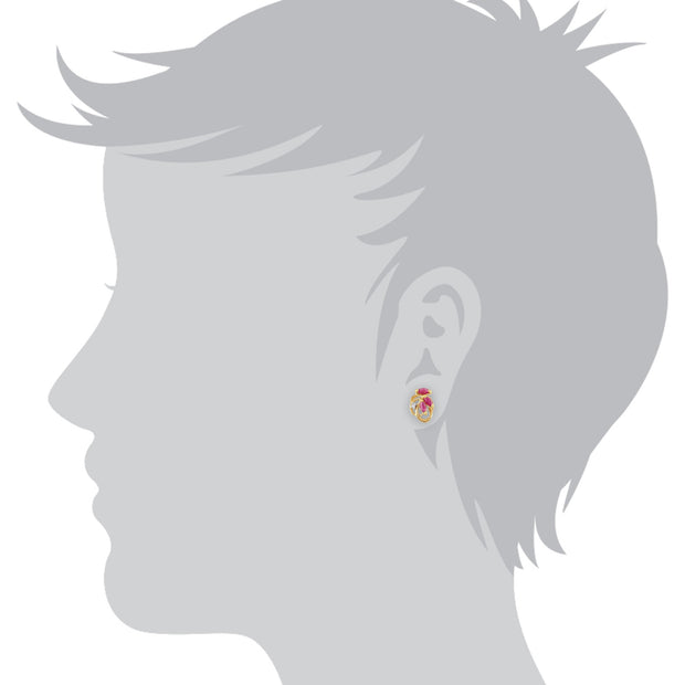 Art Nouveau Ruby & Diamond Leaf Stud Earrings & Pendant Set Image 3
