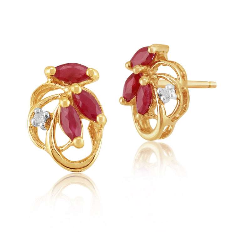 Floral Ruby & Diamond Stud Earrings Image 1