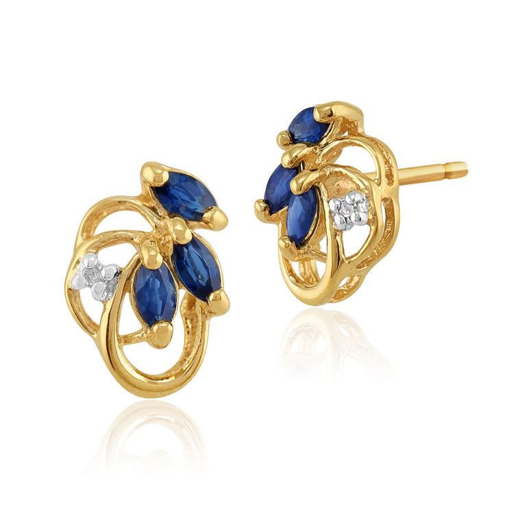 Floral Sapphire & Diamond Stud Earrings Image 1
