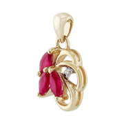 Art Nouveau Ruby & Diamond Leaf Stud Earrings & Pendant Set Image 5