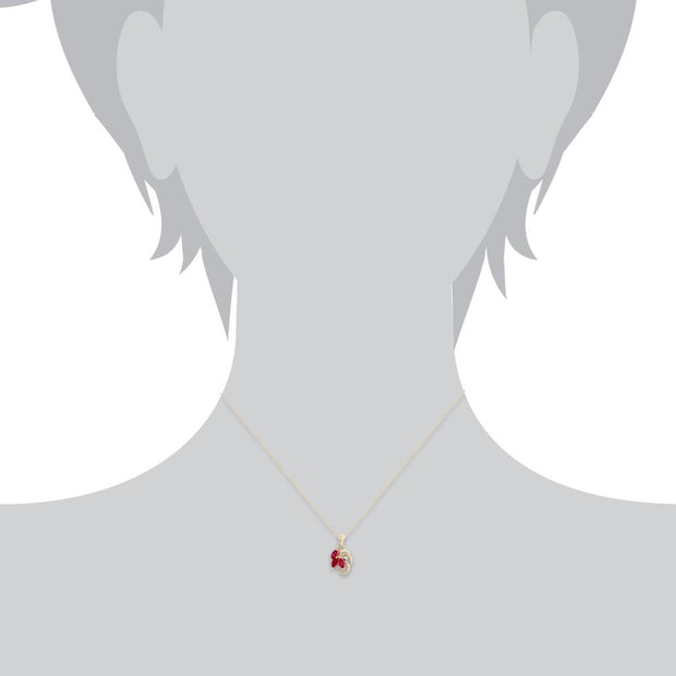 Art Nouveau Ruby & Diamond Leaf Stud Earrings & Pendant Set Image 7