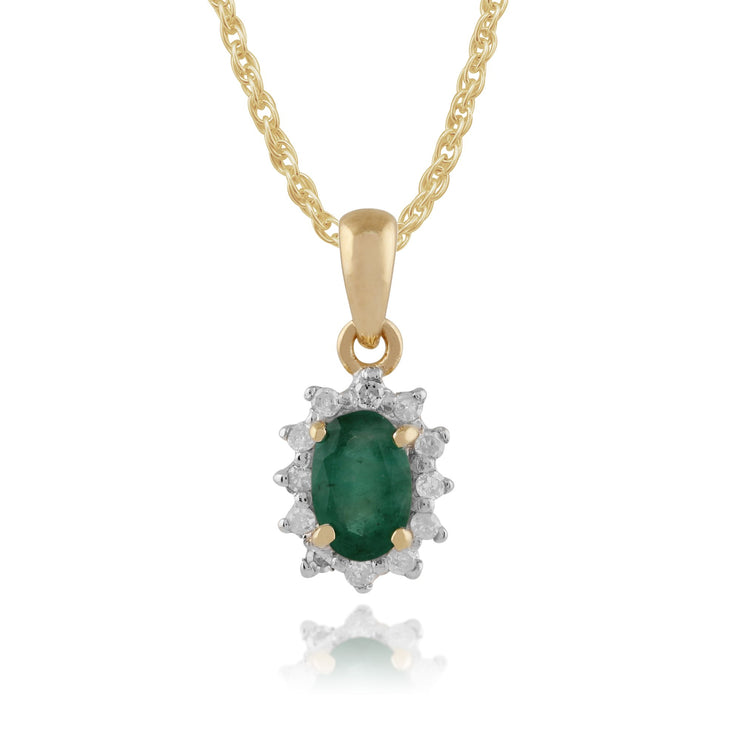 Classic Emerald & Diamond Cluster Pendant on Chain Image 1