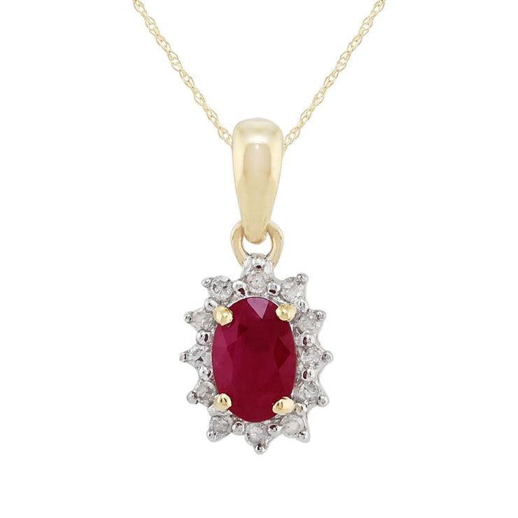 Classic Ruby & Diamond Cluster Pendant on Chain Image 1