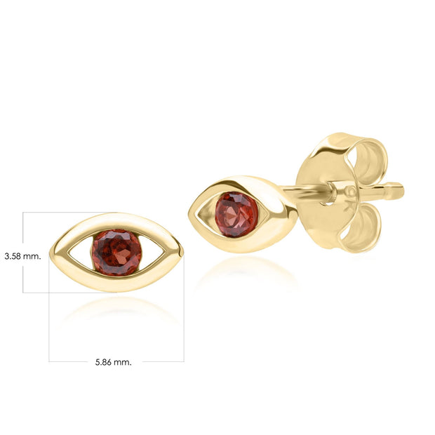 ECFEW™ Dainty Evil Eye Garnet Stud Earrings in 9ct Yellow Gold