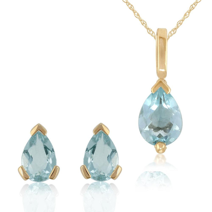 Classic Aquamarine Stud Earrings & Pendant Set Image 1