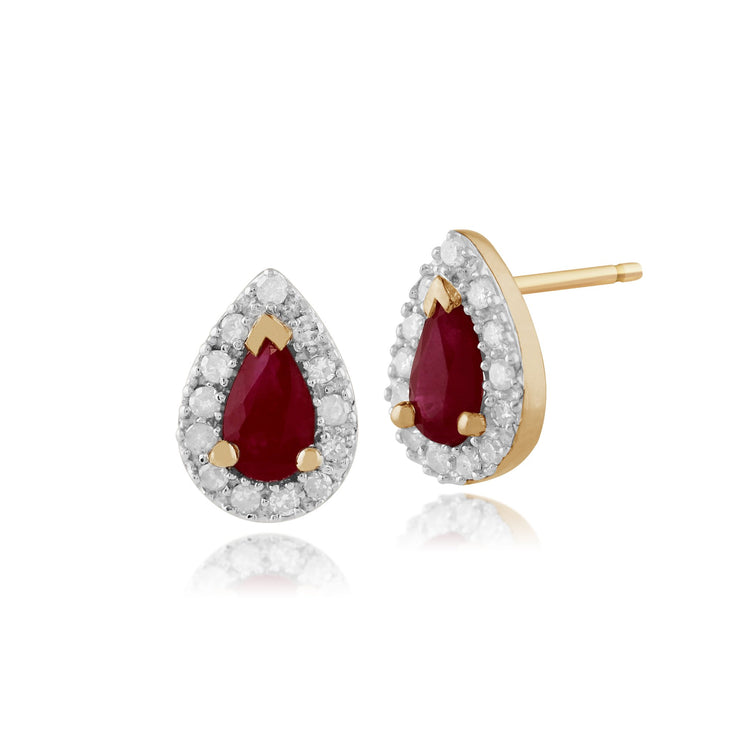 Classic Ruby & Diamond Cluster Stud Earrings Image 1