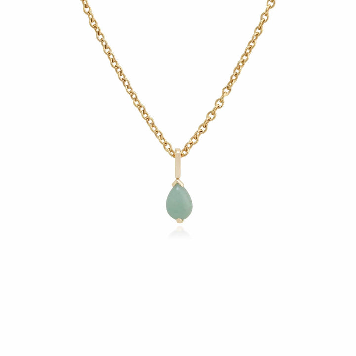 Classic Pear Green Jade Claw Set Single Stone Pendant in 9ct Yellow Gold - Gemondo