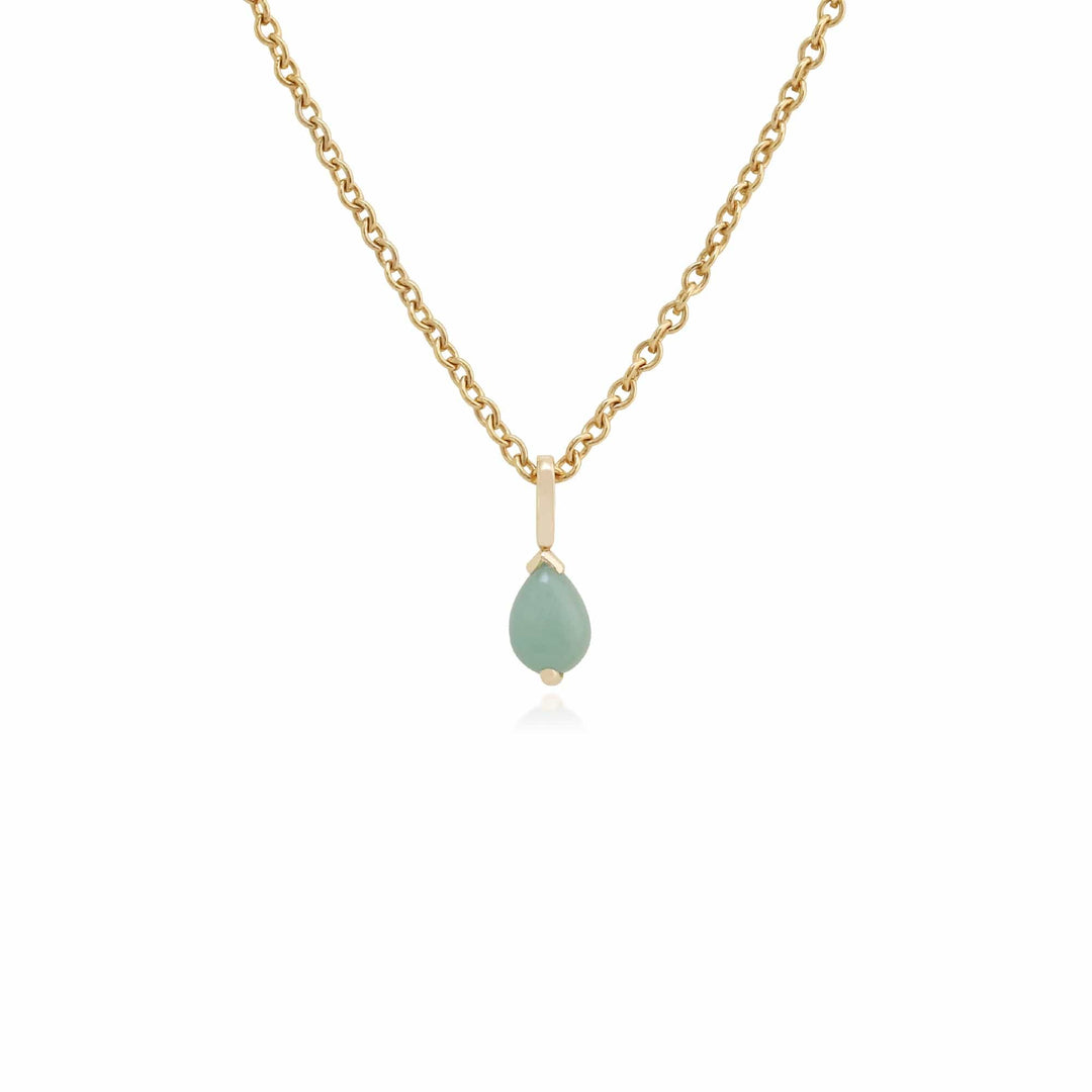 Classic Pear Jade Single Stone Stud Earrings & Pendant Set in 9ct Yellow Gold - Gemondo