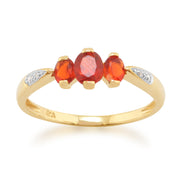 Gemondo 9ct Yellow Gold 0.47ct Fire Opal & Diamond Three Stone Style Ring Image 1