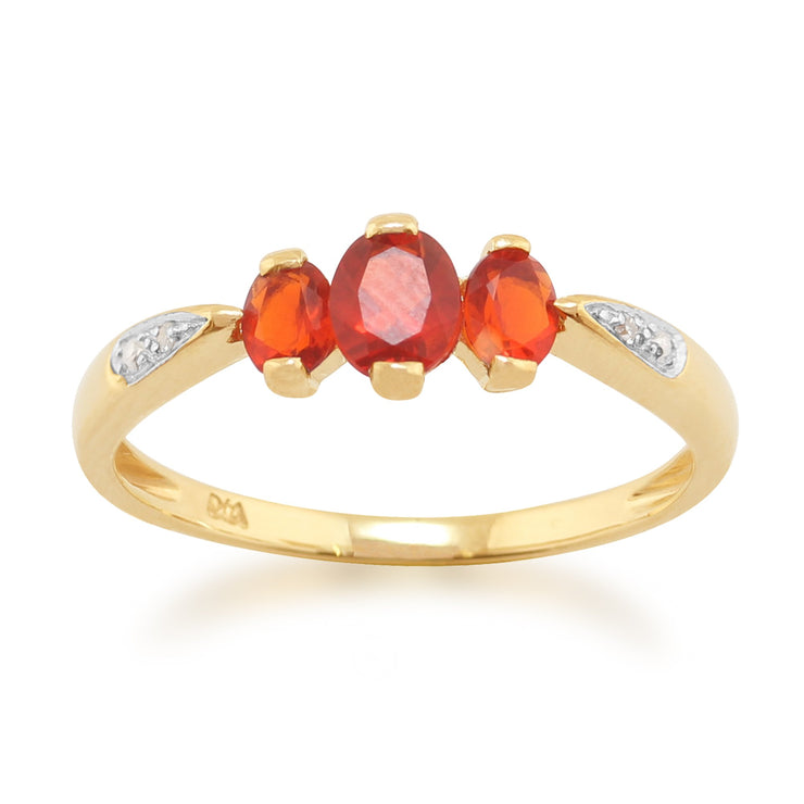 Gemondo 9ct Yellow Gold 0.47ct Fire Opal & Diamond Three Stone Style Ring Image 1