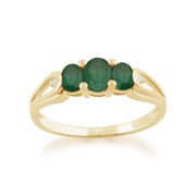 Gemondo 9ct Yellow Gold 0.73ct Emerald & Diamond Trilogy Ring Image 1