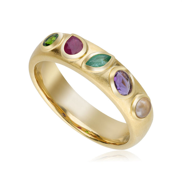 Coded Whispers Brushed Gold 'Dream' Acrostic Gemstone Ring