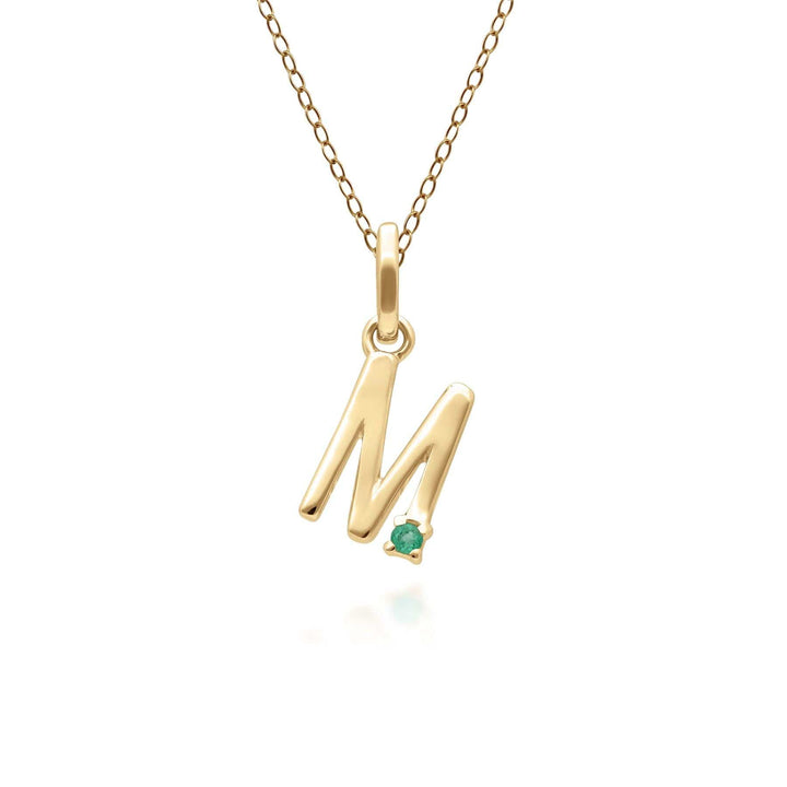 135P2048019 Initial Emerald Letter Necklace In 9ct Yellow Gold 14