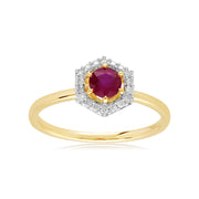 9ct Yellow Gold 0.48ct Ruby & Diamond Halo Engagement Ring