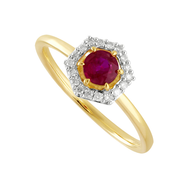 9ct Yellow Gold 0.92ct Ruby & Diamond Halo Engagement Ring