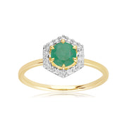 9ct Yellow Gold 0.67ct Emerald & Diamond Halo Engagement Ring