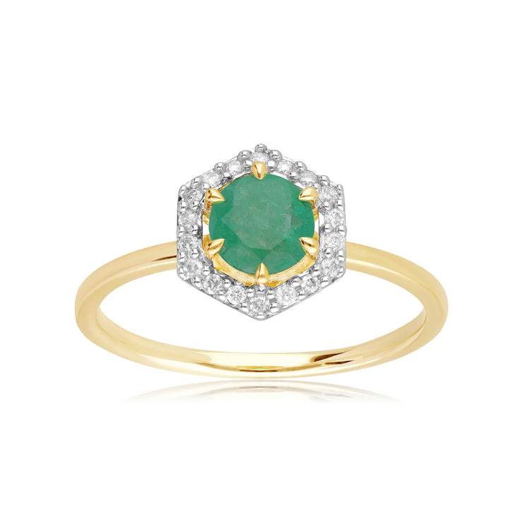 9ct Yellow Gold 0.67ct Emerald & Diamond Halo Engagement Ring