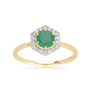 9ct Yellow Gold 0.38ct Emerald & Diamond Halo Engagement Ring