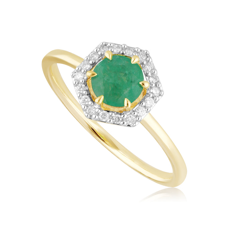 9ct Yellow Gold 0.67ct Emerald & Diamond Halo Engagement Ring