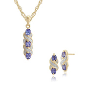 Classic Tanzanite & Diamond Twist Stud Earrings & Pendant Set Image 1