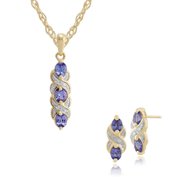 Classic Tanzanite & Diamond Twist Stud Earrings & Pendant Set Image 1