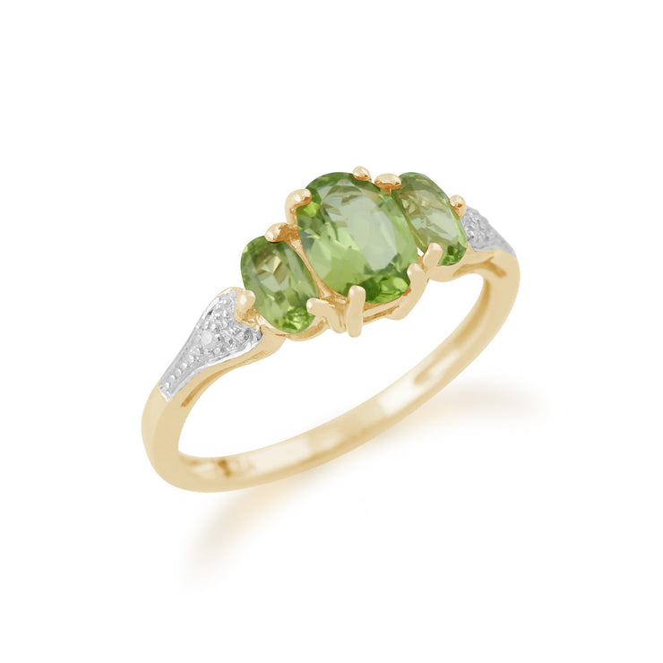 Gemondo 9ct Yellow Gold 1.33ct Peridot & Diamond Trilogy Ring Image 2