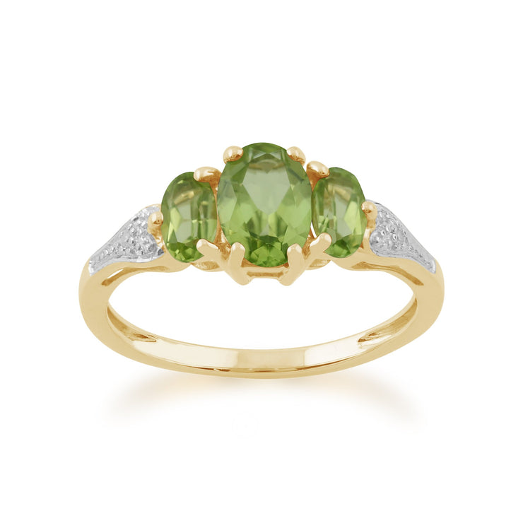 Gemondo 9ct Yellow Gold 1.33ct Peridot & Diamond Trilogy Ring Image 1