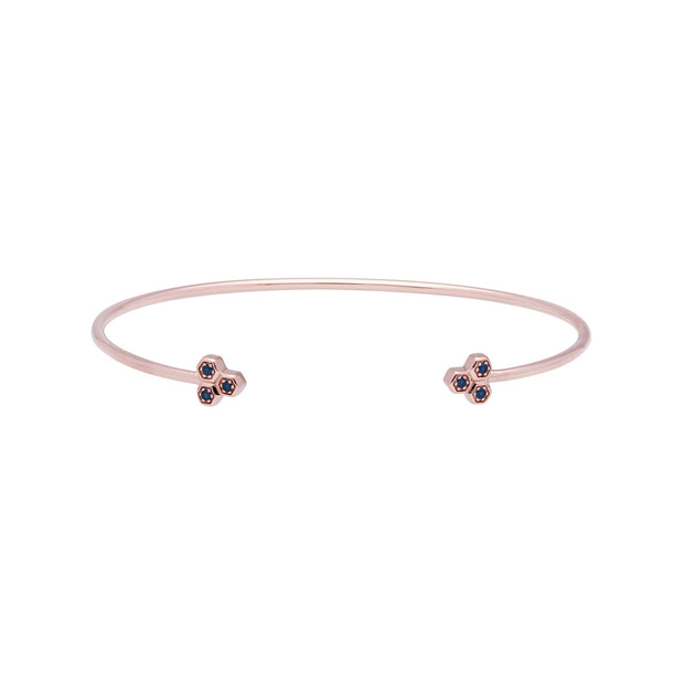 Sapphire Trilogy Geometric Bangle in 9ct Rose Gold