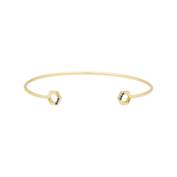 Sapphire Pavé Hexagon Open Bangle in 9ct Yellow Gold