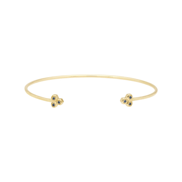 Sapphire Trilogy Geometric Bangle in 9ct Yellow Gold