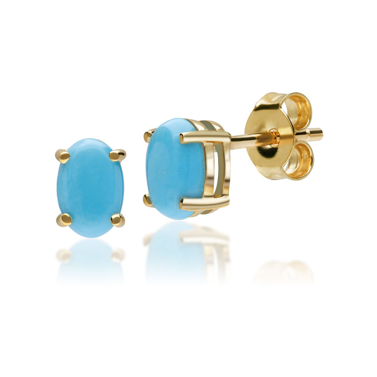 Classic Oval Turquoise Stud Earrings in 9ct Yellow Gold 6x4mm