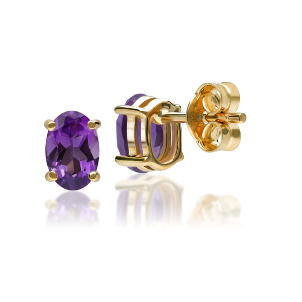 Classic Oval Amethyst Stud Earrings in 9ct Yellow Gold
