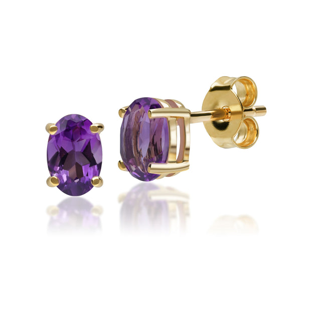 Classic Oval Amethyst Stud Earrings in 9ct Yellow Gold 6x4mm