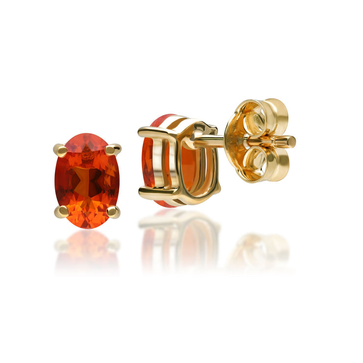 Classic Oval Fire Opal Claw Set Stud Earrings in 9ct Yellow Gold