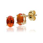Classic Oval Fire Opal Claw Set Stud Earrings in 9ct Yellow Gold