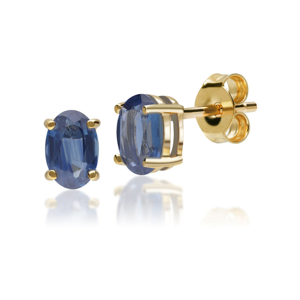 Classic Oval Light Blue Sapphire Stud Earrings in 9ct Yellow Gold 6x4mm
