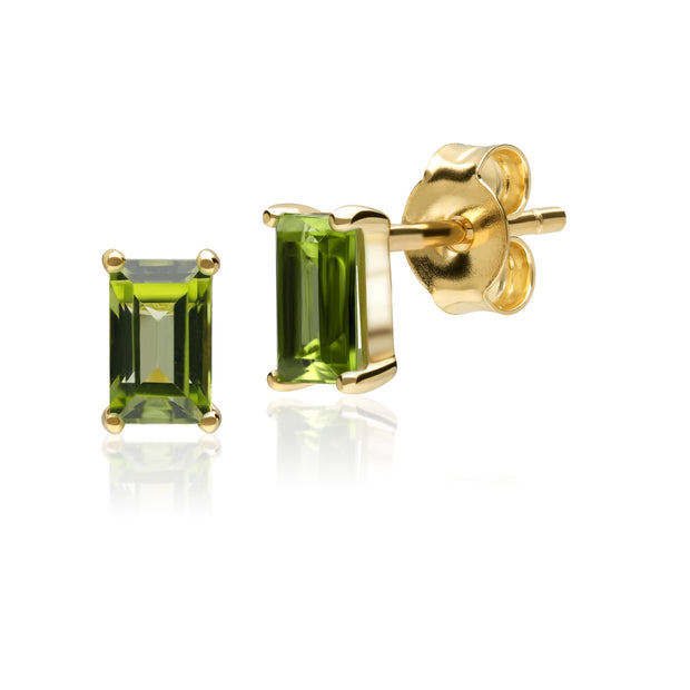 Classic Round Peridot Single Stone Baguette Stud Earrings & Necklace Set in 9ct Yellow Gold