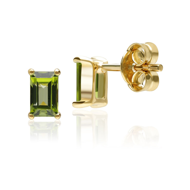 Classic Baguette Peridot Claw Set Stud Earrings in 9ct Yellow Gold