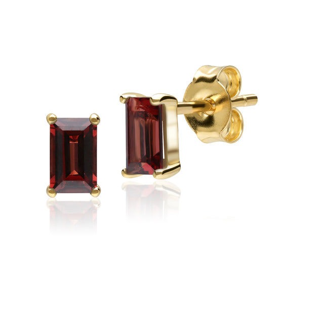 Classic Baguette Garnet Claw Set Stud Earrings in 9ct Yellow Gold