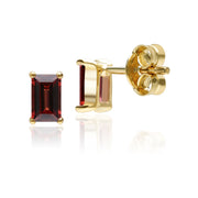 Classic Baguette Garnet Claw Set Stud Earrings in 9ct Yellow Gold