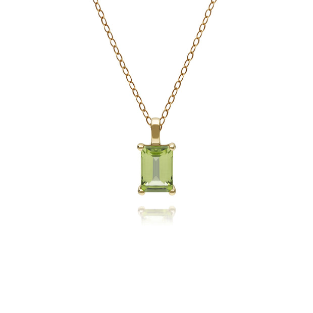Classic Round Peridot Single Stone Baguette Stud Earrings & Necklace Set in 9ct Yellow Gold