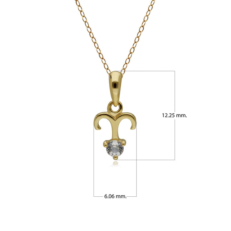 White Topaz Aries Zodiac Charm Necklace in 9ct Yellow Gold